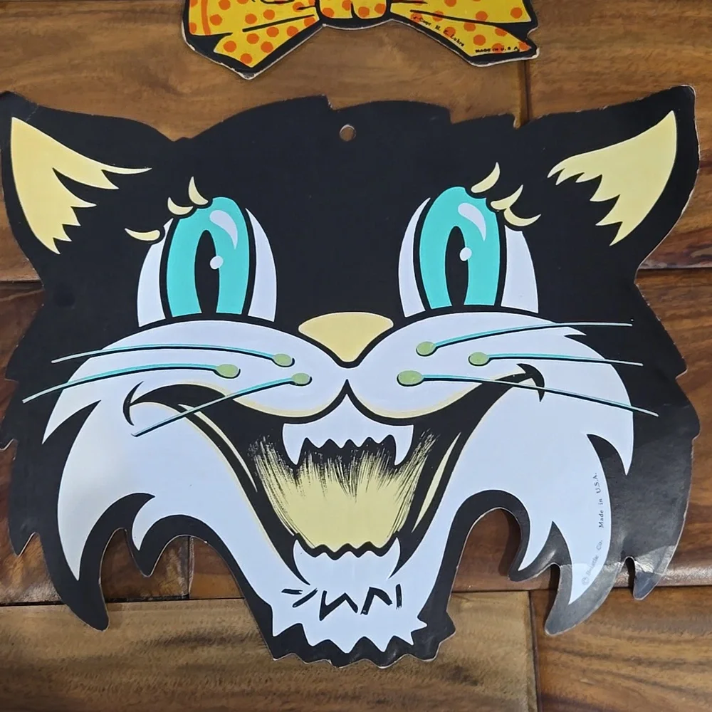 Vintage H.E. Luhrs Die-Cut USA Cardboard Halloween Decor Cat  Witch‎ Pumpkin